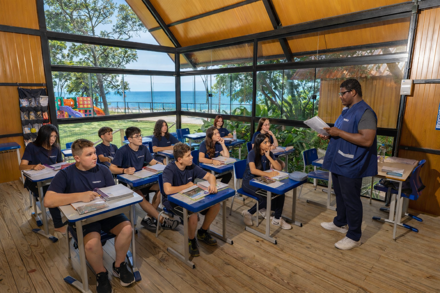 Classroom learning at Theorema Bilingual School in Balneário Piçarras, Santa Catarina, Brazil, a private bilingual school with ocean view campus and international education approach.