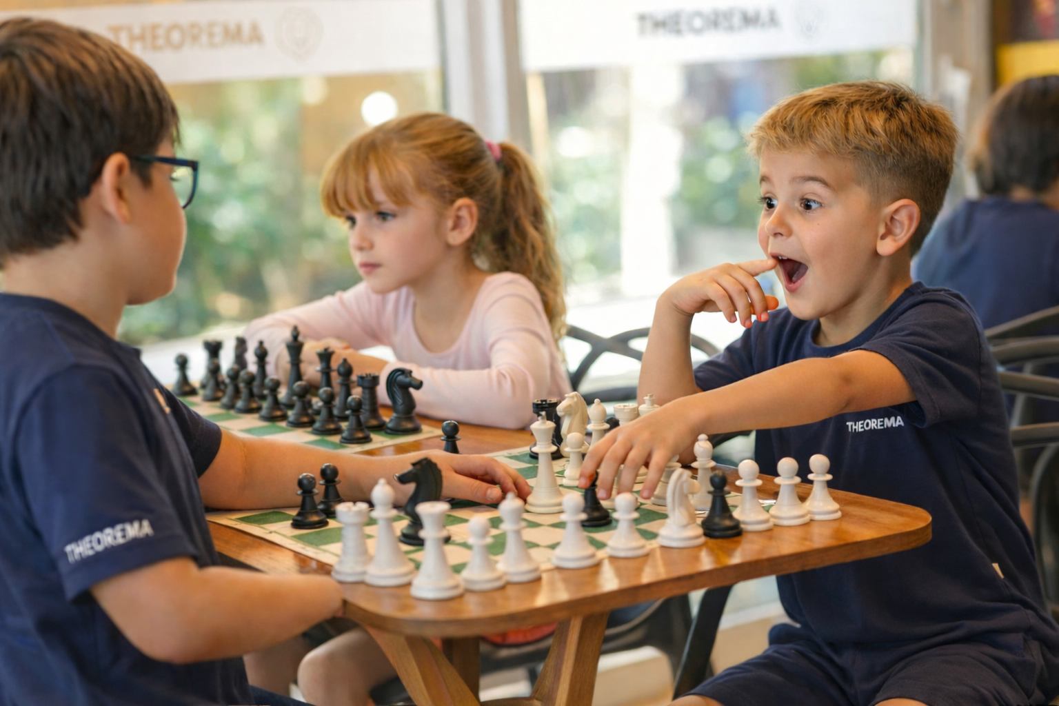 alunos jogando xadrez na escola bilíngue em balneário piçarras Theorema Bilingual School durante atividade de desenvolvimento cognitivo